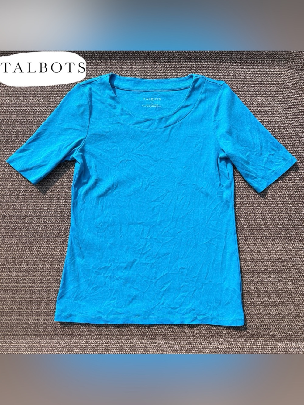 Talbots Turquoise Blue 100% Cotton Scoop Neck Tee Top S